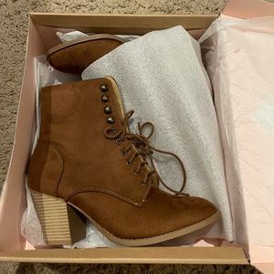 Brown lace up booties